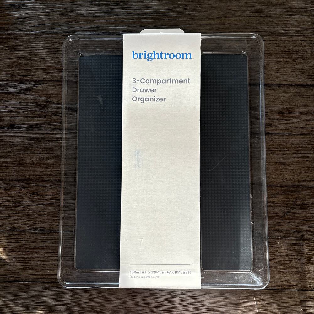 Brightroom 3 Compartment‎ Drawer Organizer NEW Clear Black Kitchen Bathroom